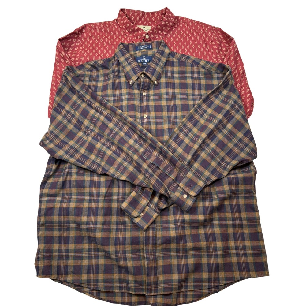 Enro‎ Plaid & American Eagle Ikat Button Down Shirts Bundle Mens XXL 2pk